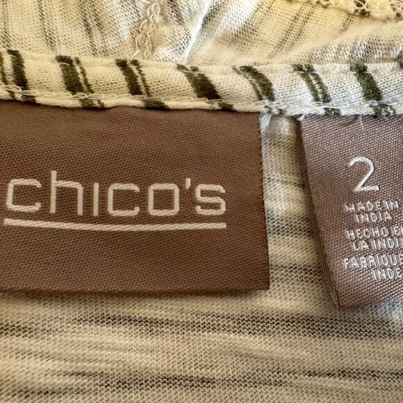 Chico's cardigan green & white striped lightweight cotton open front Sz 2 US L - Picture 6 of 8